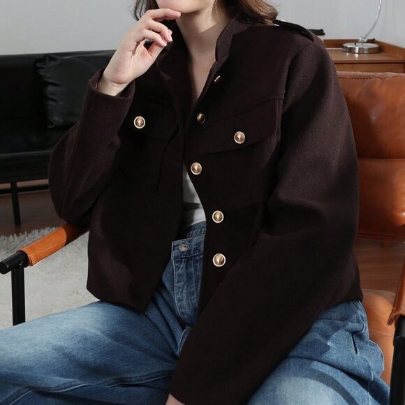 Brown Casual Women's Pockets detailed  Single button Jacket - Picture 10 of 11
